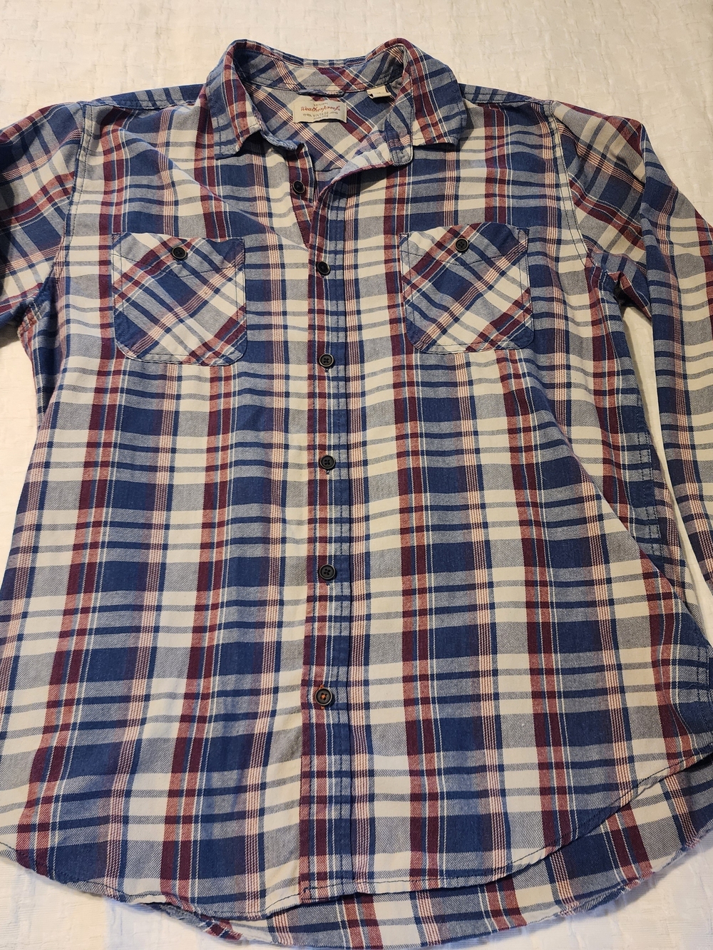 Weatherproof Blue, Red & White Plaid Button-Down Shirt